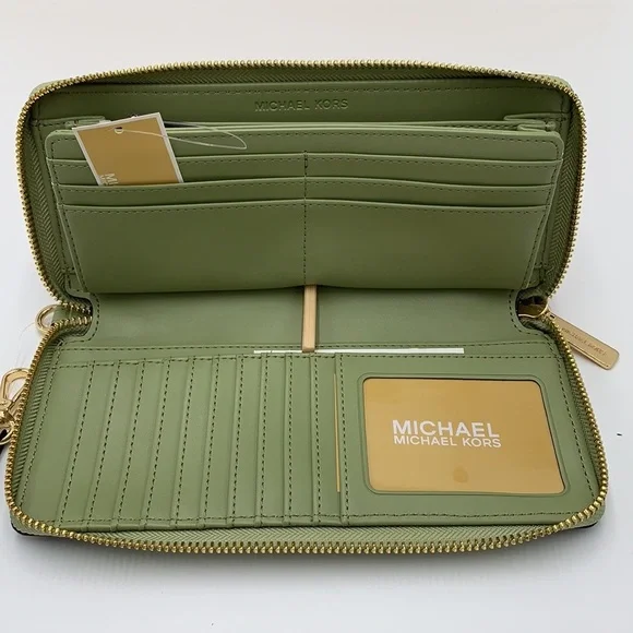 MICHAEL KORS  Large Travel Continental Leather
Color: Light Sage/ Brown multi - Picture 12 of 16